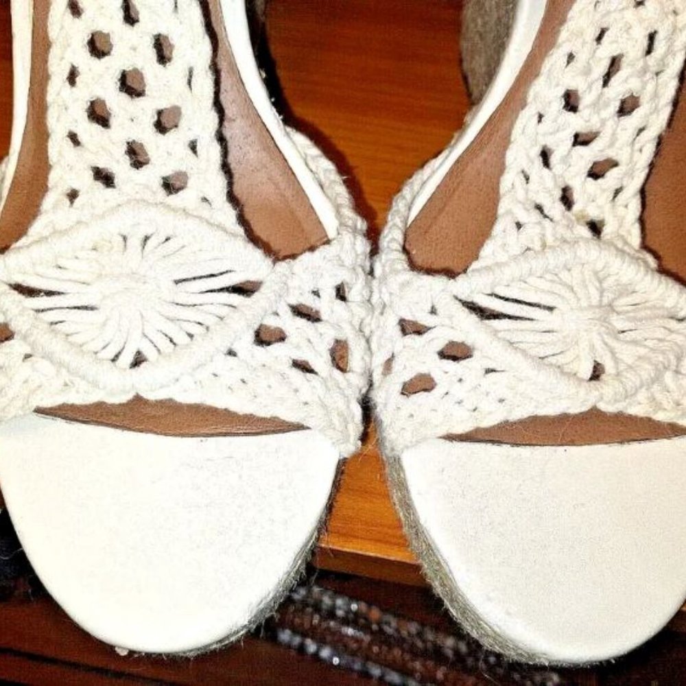 LUCKY BRAND RILO MACRAME WEDGE SIZE 9 PLATFORM SHOES SANDALS 5" HEEL JUTE STRAP
